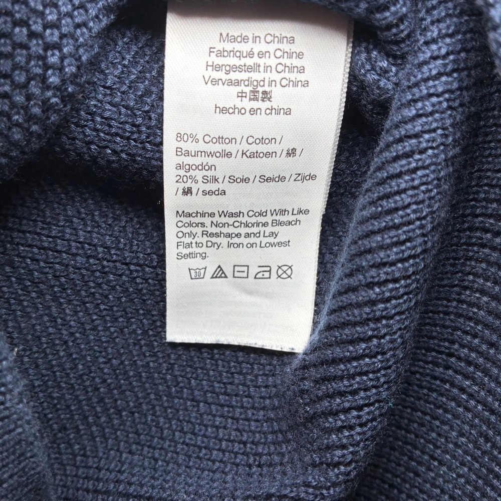J.Crew Silk Cotton Knit Sweater Mens Medium Navy Lightweight Classic Academia - Picture 5 of 7